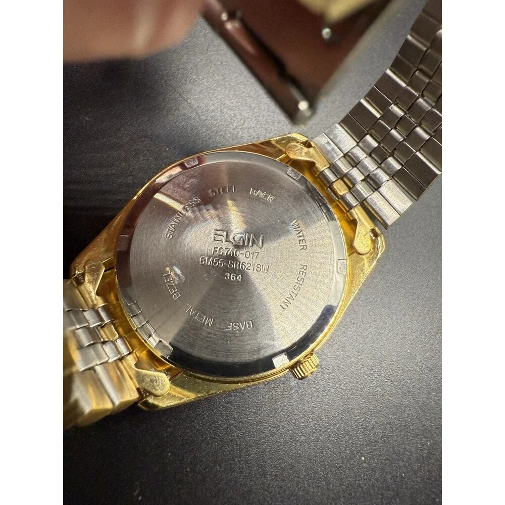 Elgin Presidential 35mm Day/Date Gold Plated Quartz Watch FC740-017 6M55-SR621SW